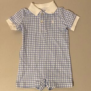 NWOT 6M Ralph Lauren Baby Romper in Light Blue Gingham